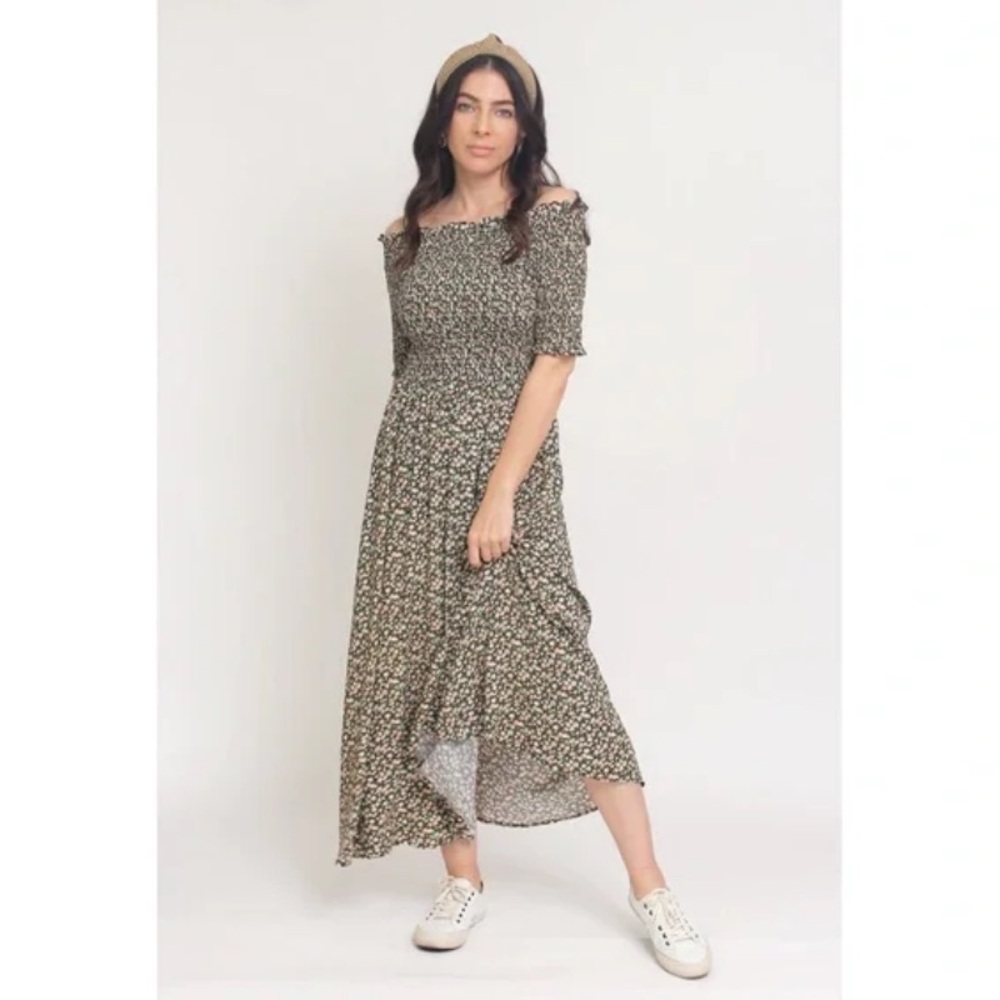 Dress Forum | Smocked Bodice Floral Midi Dress